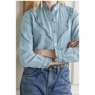 NILI LOTAN Marcella Ruffle Chambray Shirt Size Medium • $100