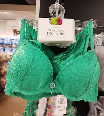 Primark 2 Sizes Bigger Boost Lace Plunge Bra Maximise Cup Push Up THICK PadGreen • £13.99