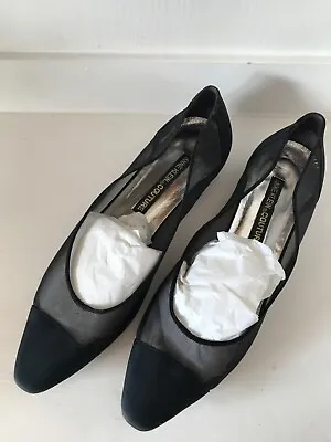 Vintage ANNE KLEIN COUTURE Black Sheer Silk And Suede Flats ~  7 M • $39.90