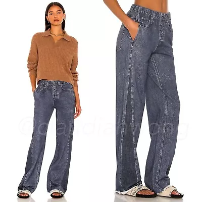 RAG & BONE Miramar Trompe L’oeil Wide Leg Bridle Trail Blue Denim Print Pants XS • $199