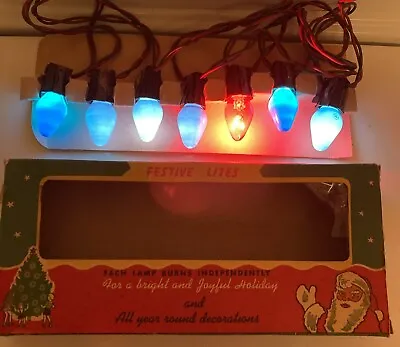 Vintage Christmas Tree String FESTIVE Light Set Of 7 Working Lights Corded Wire • $19.95