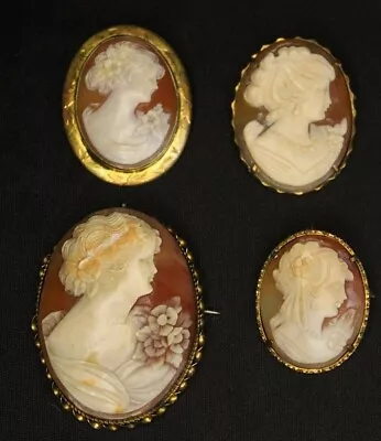 Amazing Lot Of 4 Antique Shell Cameo Brooches • $9