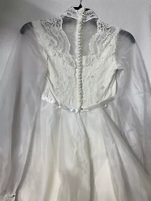 Vtg 70s Sheer Chiffon Wedding Dress Gown Maxi Lace White Cottage Core XS • $59.99