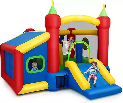 Inflatable Bounce House 6-In-1 Blow Up Moon Bounce For Kids W/Slide Dart Targe • $314.99