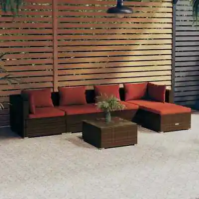 $825.99 • Buy 6 Piece Garden Lounge Set With Cushions Poly Rattan Brown VidaXL