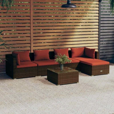 $825.99 • Buy 6 Piece Garden Lounge Set With Cushions Poly Rattan Brown VidaXL