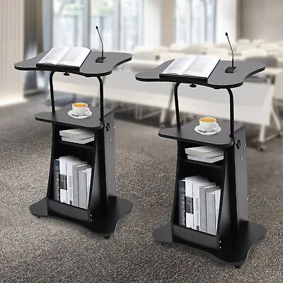 2x Rolling Lectern Podium Presentation Stand Church Pulpit + Storage Compartment • $145.34