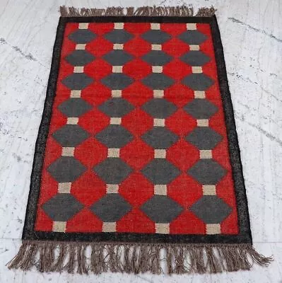 Rug Jute Wool Handmade Accent Vintage Kilim Carpet Living Room Hallway Area Rug • $98.85