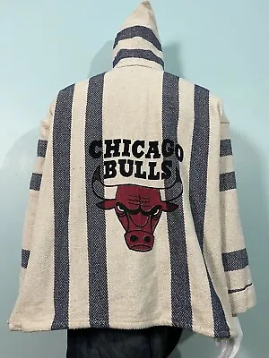 Vintage Chicago Bulls Mexican Made Baja Poncho  Drug Rug Hoodie Sz XL • $20