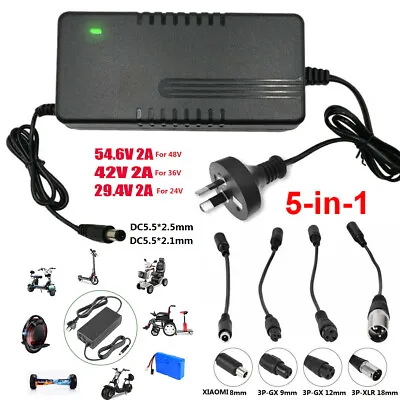 5 In 1 29.4V/42V/54.6V 2A Li-ion Battery Charger Electric Scooter Bicycle Ebike • $6.88