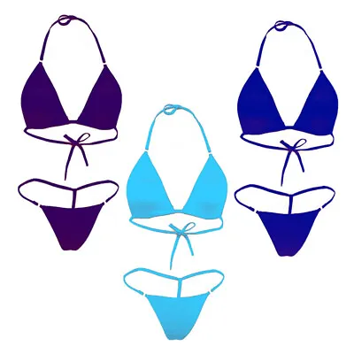 Sexy Women Micro Mini Bikini Swimwear Thong Underwear G-String Bra Set Nightwear • £2.99