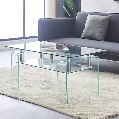 Tempered Glass Coffee Table With Glass Legs Modern Small Coffee Table For Living • $119