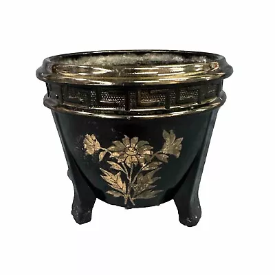 Vintage LE Smith Black Amethyst Vase Urn Greek Key Daisy Floral 3 Footed 4.25  • $24.99