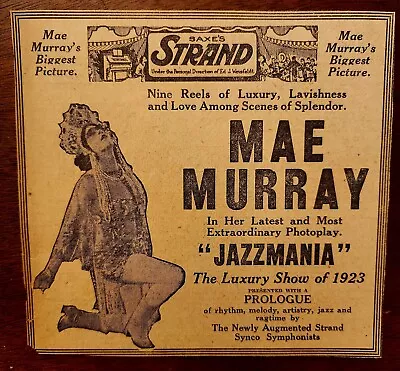 1923 Silent Film Ad 6x6 MAE MURRAY  JAZZMANIA  • $5.50