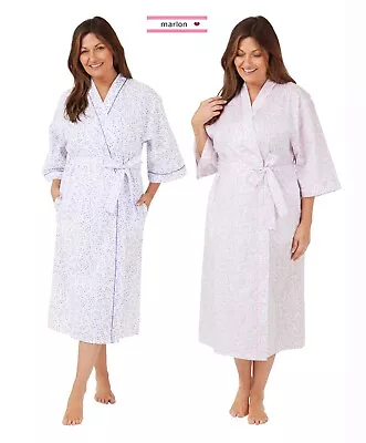 Ladies Floral Long Sleeve Poly Cotton  Dressing Gown Wrap Robe 10 - 26 • £17.99