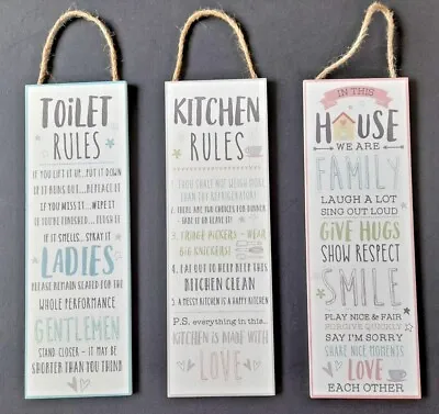 Wooden Hanging Wall Plaques - Kitchen / Toilet / House Rules - Home Decor  • £7.95