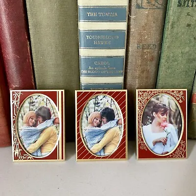 Vintage Mini Photo Frame Set 70s 80s Art Deco Red Gold Tone Set Of 3 Table Cards • $15.43