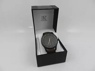 I.N.C. INTERNATIONAL CONCEPTS Men's Brown Faux Leather Strap Watch 43mm • $0.99