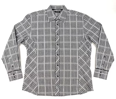 Zagiri Men's XL Long Sleeve White Black Gray Cotton Plaid Modern Button Up Shirt • $14.99