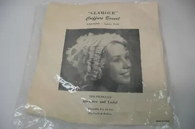VTG  GLAMOUR  Hair 60s Coiffure Net Rollers NEW Beauty PINK Lacey Ruffles Womens • $12.99