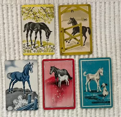 5 Vintage Playing Cards ~ Horses ~ Mares & Foals ~ Scenery ~ 4 Swaps • $1