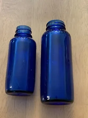 2 Vintage Cobalt Blue Glass Bottles BROMO SELTZER 5  And 6  Screw Top • $22