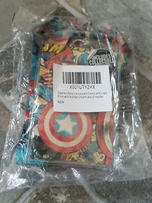 Captain America Lanyard Comic And Logo Print With Rubber Charm And ID Holder • $9.90