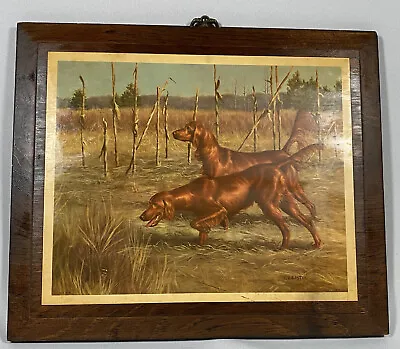 Irish Setter Vintage Wood Wall Hanging Litho Signed Christie Hunting Cabin • $18