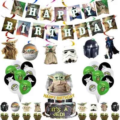 Yoda Star Wars Kids Birthday Party Decoration Balloons Swirl Banner Cake Topper • £3.24