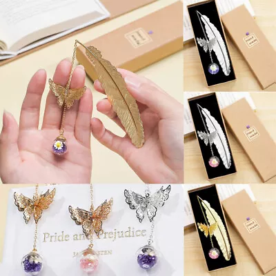 Bookmark Feather Metal 3D Butterfly Christmas Gift Book Marks Pendant Flower • £4.99