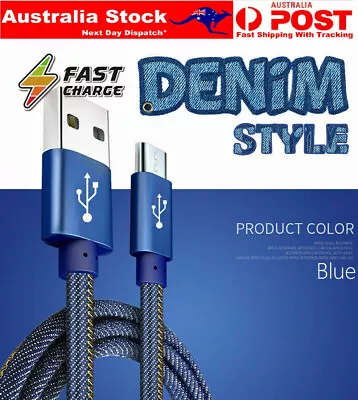 Denim Fast Charge 2.4A USB Charger Phone Cable Data Cord For Apple TypeC Android • $4.99