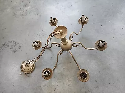 Vintage 1940's Brass Finish Metal 6 Light Chandelier Ceilling Fixture • $125