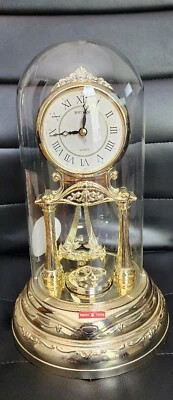 £38.29 • Buy Rhythm Quartz Clock Mantel Anniversary Gold Glass Dome Rings Angels 