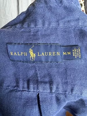 Ralph Lauren Linen Shirt Long-Sleeve Mens Size M Medium Navy Button-Up Summer • £42.55