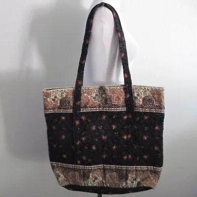 Vera Bradley Black Walnut Tote Bag 15X15 Quilted Floral Beige Coral Paisley • $33.99