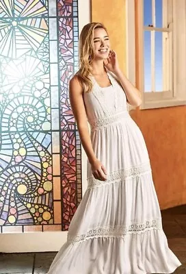 ROCKMANS Stunning White Lace Trim Maxi Dress BNWT Size 12 • $25.50