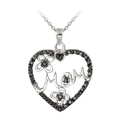 .925 Silver Black Diamond Accent Mom Heart Necklace 18  • $24.99