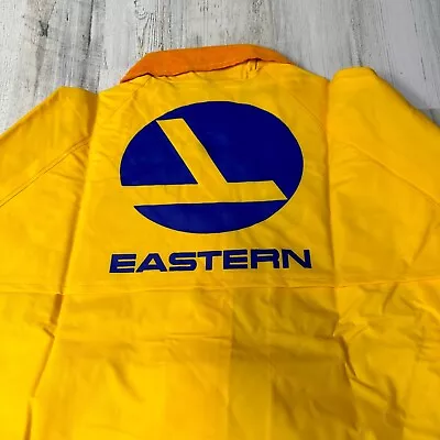 VTG Eastern Airlines Yellow Raincoat Trench Coat L Heavy Duty PVC Workwear NOS • $148.60