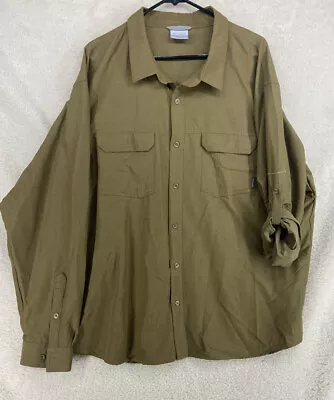 COLUMBIA Omni-wick Vented Long Sleeve Button Down Shirt XXL Outdoor Green Tan • $19.99