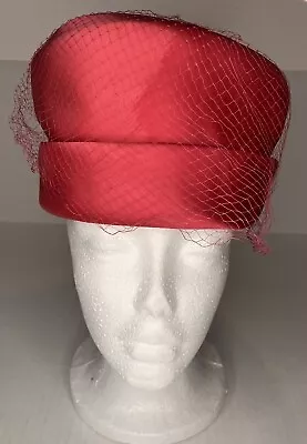 Vintage Sears Millinery Raspberry Pillbox Hat With Bow & Veil • $14