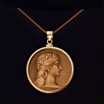 French Marianne 1920 Bronze Antique Medal  Necklace • $74