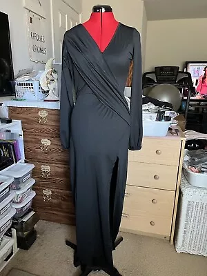 Womens V Neck Wrap Top Long Sleeve Maxi Slit Dress. M • $12