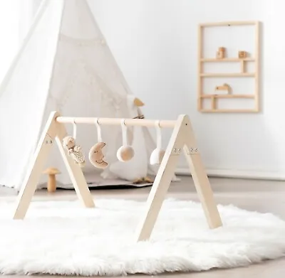 Wooden Play Gym With Moon And Star Themed Sensory Toys Baby Wood Arch Frame • £29.99