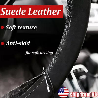 DIY Car Suede Leather Steering Wheel Cover With Needle Thread Skidproof Non-slip • $15.03