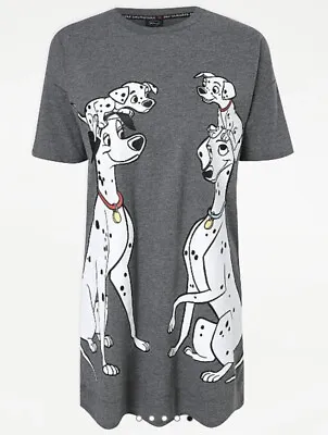 Disney Bnwt 101 Dalmations Dog Print Grey T Shirt Dress Size M 12/14 • £11.99