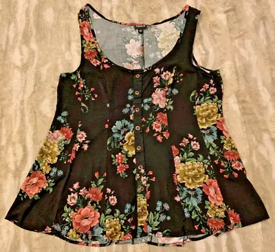 Torrid Fit And Flare Floral Tank Top Faux Buttons Size 00 Adjustable Relaxed Fit • $14.85