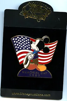 Disney Auctions Memorial Day Mickey Mouse American Flag Jumbo LE 100 Pin & Card • $74.99