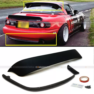 For 90-97 Miata MX-5 GV Style PU Rear Bumper Lip & Roof Spoiler Body Kit Combo • $98.99