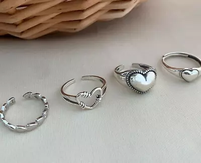 Double Heart Adjustable Ring 925 Sterling Silver Womens Girls Jewellery Gifts UK • £2.99