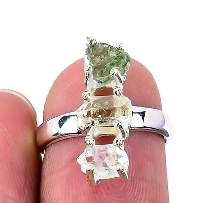 Moldavite  Herkimer Ring 925 Solid Sterling Silver Jewelry Size 6 • $18.99